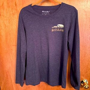 Moosejaw blue long sleeve tee size L unisex camper graphic logo